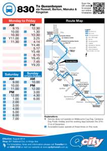 To Queanbeyan  via Russell, Barton, Manuka & Kingston  Marcus Clarke St