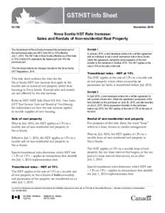 GST/HST Info Sheet GI-102 November[removed]Nova Scotia HST Rate Increase: