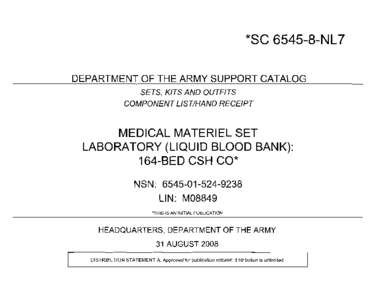 *SC[removed]N L7  DEPARTMENT OF THE ARMY SUPPORT CATALOG SETS, KITS AND OUTFITS