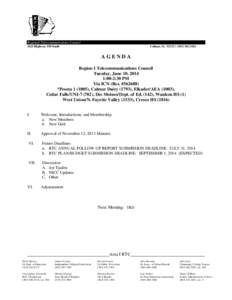 Regional Telecommunications Council Calmar, IA 52132  ([removed]1625 Highway 150 South  AGENDA