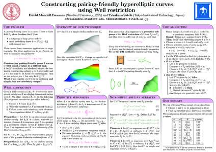 Constructing pairing-friendly hyperelliptic curves   using Weil restriction  David Mandell Freeman (Stanford