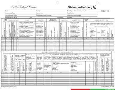 1940 Federal Census State County  Township or Other Division of County