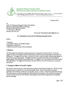 Greenspace Alliance of Canada’s Capital Alliance pour les espaces verts dans la capitale du Canada Postal address: P.O. Box 55085, 240 Sparks Street, Ottawa, Ontario K1P 1A1  Tel.: ([removed]E-mail: admin@green