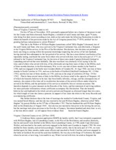 Southern Campaign American Revolution Pension Statements & Rosters Pension Application of William Hughes W7825 Sarah Hughes Transcribed and annotated by C. Leon Harris. Revised 14 May[removed]VA