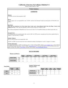 California Arbovirus Surveillance Bulletin # 4 Week 9 Friday, March 2, 2007 Weekly Summary COMMENTS Humans