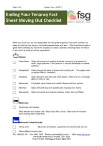 Version Two –  	
    Page 1 of 2 Ending	
  Your	
  Tenancy	
  Fact	
   Sheet	
  Moving	
  Out	
  Checklist	
  