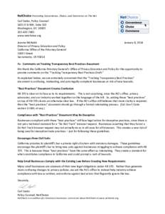 NetChoice	
  Promoting	
  Convenience,	
  Choice,	
  and	
  Commerce	
  on	
  The	
  Net	
   Carl	
  Szabo,	
  Policy	
  Counsel	
   1401	
  K	
  St	
  NW,	
  Suite	
  502	
   Washington,	
  DC	
  	
