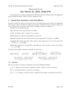 CS 431: Programming Languages Concepts  Homework #13 Homework # 16 due March 31, 2018, 10:00 PM