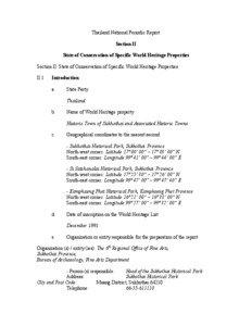 Section II: Periodic Report on the State of Conservation of the Historic Town of Sukhotai and Associated Historic Towns, Thailand, 2003