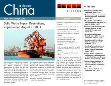 IN THIS ISSUE ••Solid Waste Import Regulations, implemented August 1, 2011 ISSUE 03-11