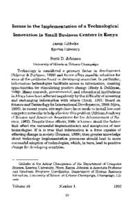 Issues in the Implementation of a Technological Innovation in Small Business Centers in Kenya Jason Githeko Egerton University  Scott D. Johnson