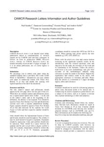 CAWCR Research Letters January[removed]Page 1 of 2 CAWCR Research Letters Information and Author Guidelines Paul SanderyA, Tennessee LeeuwenburgB, Guomin WangC and Andrew HollisD