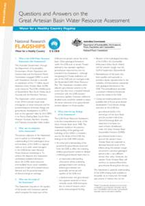 Questions and Answers on the Great Artesian Basin Water Resource Assessment Water for a Healthy Country Flagship Department of Sustainability, Environment, Water, Population and Communities