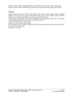 Johnston County, North Carolina, Deed Book T-2:418, Bryant Adams to Jesse Adams, 7 May 1836; Register of Deeds Office, Smithfield; FHL microfilm 19,224, Family History Library, Salt Lake City. Abstract I Bryant Adams “