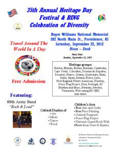 35th Annual Heritage Day Festival & RING Celebration of Diversity Roger Williams National Memorial 282 North Main St., Providence, RI Travel Around The