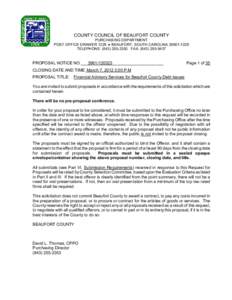 COUNTY COUNCIL OF BEAUFORT COUNTY PURCHASING DEPARTMENT POST OFFICE DRAWER 1228 ♦ BEAUFORT, SOUTH CAROLINA[removed]TELEPHONE: ([removed]FAX: ([removed]PROPOSAL NOTICE NO.___3961/120323____________________