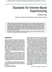 REPRINT, cite as Reips, U.-D[removed]Standards for Internet-based experimenting. Experimental Psychology, 49 (4), [removed]Standards for Internet-Based Experimenting Ulf-Dietrich Reips Experimental and Developmental Ps