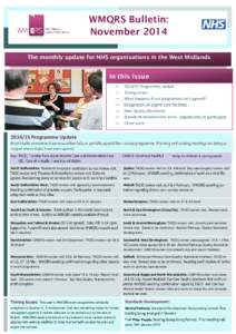 WMQRS Bulletin: November 2014 The monthly update for NHS organisations in the West Midlands In this issue 