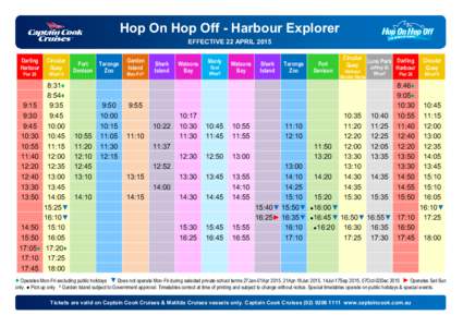 Hop On Hop Off - Harbour Explorer EFFECTIVE 22 APRIL 2015 Darling Harbour Pier 26