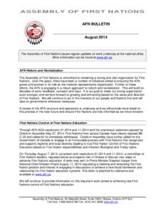ASSEMBLY OF FIRST NATIONS \ AFN BULLETIN August 2014