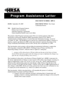 Program Assistance Letter DOCUMENT NUMBER: DATE: September 29, 2009 TO: