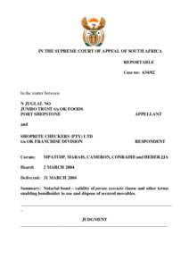 IN THE SUPREME COURT OF APPEAL OF SOUTH AFRICA REPORTABLE Case no: [removed]In the matter between N JUGLAL NO