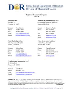 Rhode Island Department of Revenue Division of Municipal Finance Registered Revaluation CompaniesClipboard, Inc. P.O. Box 93