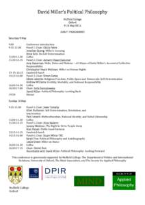 David Miller’s Political Philosophy Nuffield College Oxford 9-10 May 2015 DRAFT PROGRAMME Saturday 9 May