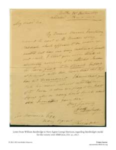 Letter from William Bainbridge to Navy Agent George Harrison, regarding Bainbridge’s medal for the victory over HMS Java, Oct. 31, 1817. Transcription of Letter from William Bainbridge to Navy Agent George Harrison, r