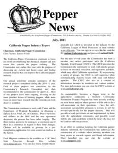 Pepper News Published by the California Pepper Commission, 531-D North Alta Ave., Dinuba CA[removed]3925 July, 2011 California Pepper Industry Report