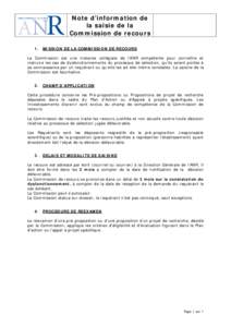 Note d’information de la saisie de la Commission de recours 1.  MISSION DE LA COMMISSION DE RECOURS