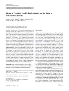 J Genet Counsel DOI[removed]s10897[removed]NEXT GENERATION GENETIC COUNSELING  Views of Genetics Health Professionals on the Return