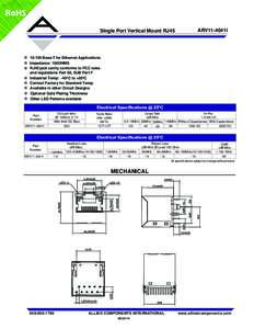 RoHS Single Port Vertical Mount RJ45 ARV11-4041IBase-T for Ethernet Applications