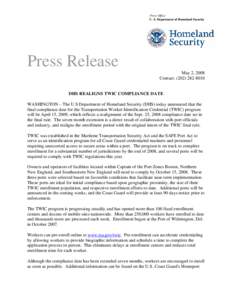 Press Office U. S. Department of Homeland Security Press Release May 2, 2008 Contact: ([removed]