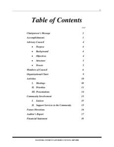 1  Table of Contents page  Chairperson’s Message