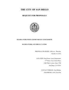 THE CITY OF SAN DIEGO REQUEST FOR PROPOSALS BALBOA PARK FOOD AND BEVERAGE CONCESSIONS  BALBOA PARK, SAN DIEGO, CA 92101