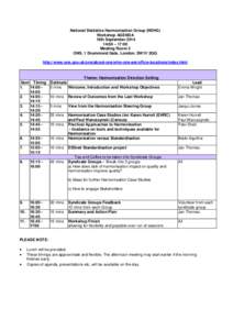 National Statistics Harmonisation Group (NSHG) Workshop AGENDA 18th September:00 – 17:00 Meeting Room 3 ONS, 1 Drummond Gate, London, SW1V 2QQ