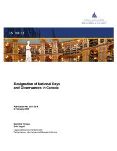 Designation of National Days and Observances in Canada Publication NoE 6 February 2015