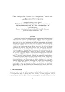 User Acceptance Factors for Anonymous Credentials: An Empirical Investigation Zinaida Benenson, Anna Girard Friedrich-Alexander-University Erlangen-Nuremberg, Germany , anna  Io