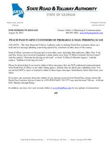 FOR IMMEDIATE RELEASE August 28, 2014 Contact: Office of Marketing & Communications, 