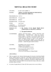 Appellate review / Lawsuits / Legal procedure / Mental Health Review Tribunal / Anti-Social Behaviour Order / Case citation / Guardianship Tribunal of New South Wales / Mental Health Review Tribunal of New South Wales / Law / Ministry of Justice / Appeal