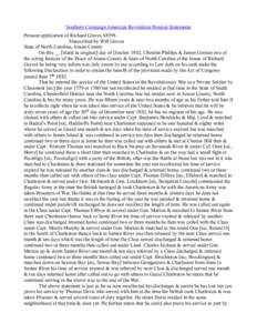 Southern Campaign American Revolution Pension Statements Pension application of Richard Graves S8598 Transcribed by Will Graves State of North Carolina, Anson County On this __ [blank in original] day of October 1832, I 