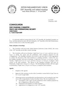 INTER-PARLIAMENTARY UNION 120th Assembly and related meetings Addis Ababa (Ethiopia), [removed]April 2009 C-I/120/C 28 January 2009