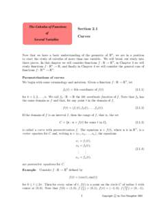The Calculus of Functions of Section 2.1 Curves