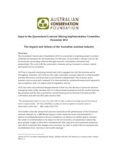 ACF: Recommencement of uranium mining in Queensland submission