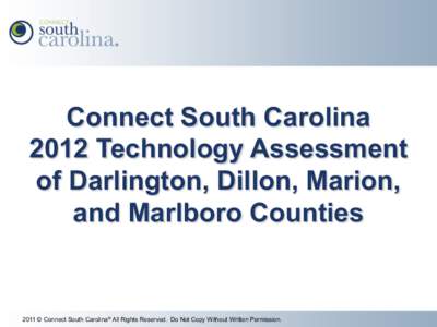Connect South Carolina 2012 Technology Assessment of Darlington, Dillon, Marion, and Marlboro Counties  2011 © Connect South Carolina® All Rights Reserved. Do Not Copy Without Written Permission.