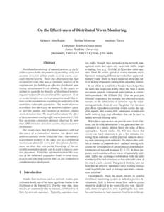 On the Effectiveness of Distributed Worm Monitoring Moheeb Abu Rajab Fabian Monrose  Andreas Terzis