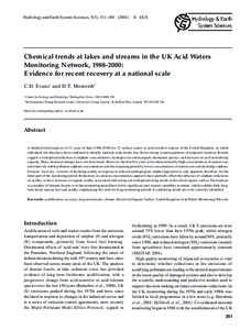 Chemical5(3), trends at lakes ans streams the UK Acid Waters Monitoring Network, 1988–2000 Hydrology and Earth System Sciences,