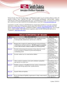 During Session, Dave Hewett, Ken Senger, and Rebekah Cradduck may be reached in Pierre on their cell phones as follows: Dave ~ [removed]; Ken ~ [removed]; and Rebekah ~ [removed]Updates of the Session will be 