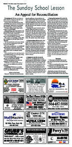 The Sunday School Lesson  PAGE 2B – The Gaffney Ledger, Friday, August 22, 2014 An Appeal for Reconciliation